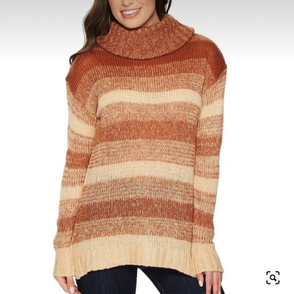 Wrangler Neutral Desert Wave Striped Chunky Cowlneck Knit Sweater Size MEDIUM